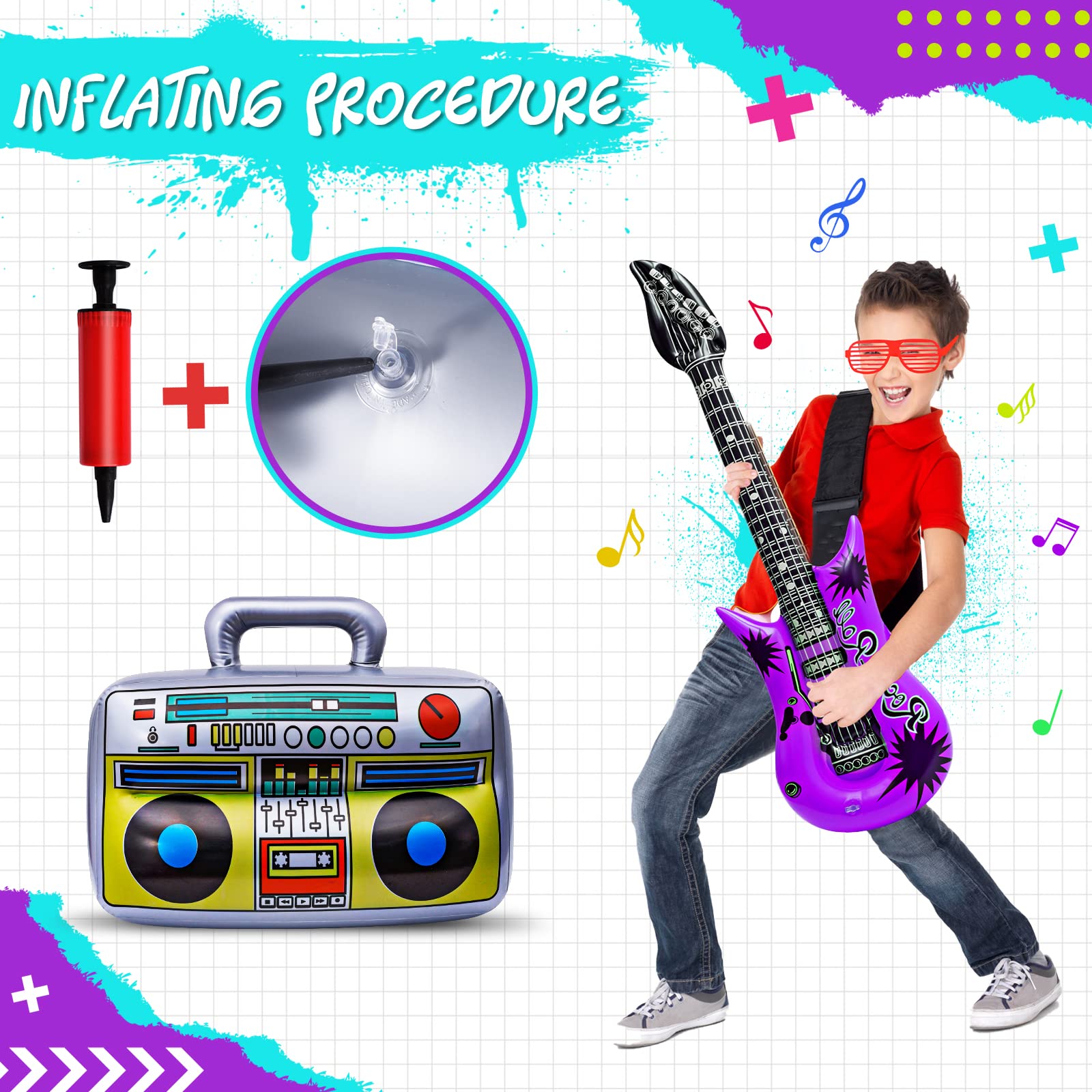 Max Fun Inflatable Rock Star Toy Set – 48pc Kids Party Props