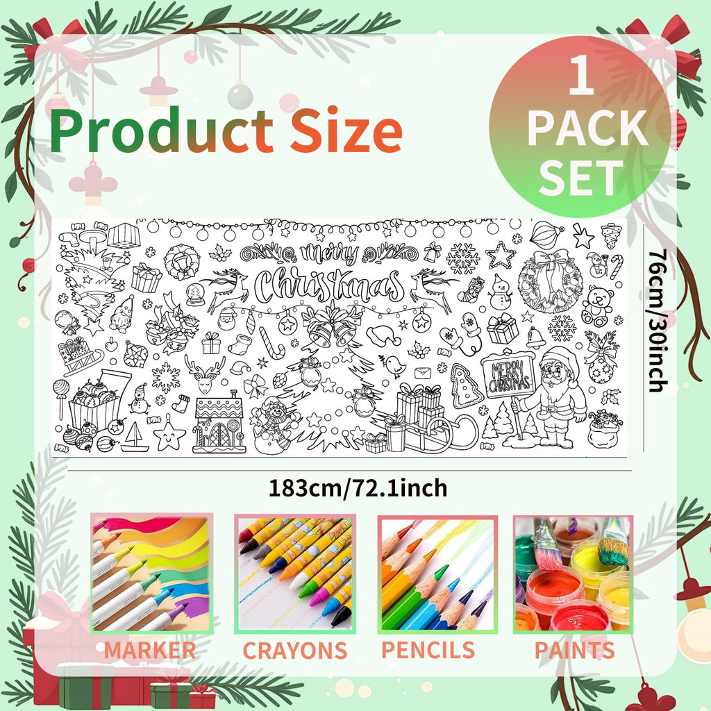 Mchochy Giant 30x72 Christmas Coloring Poster Tablecloth – Kids’ Crafts for Home or School