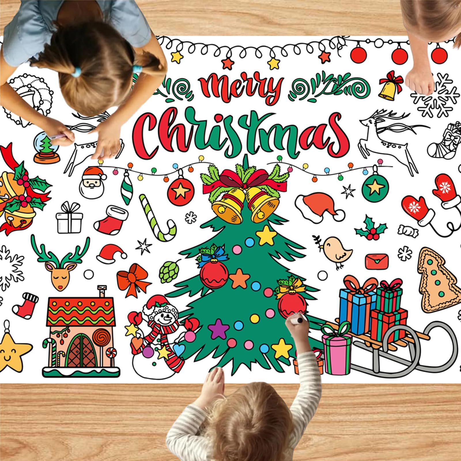 Mchochy Giant 30x72 Christmas Coloring Poster Tablecloth – Kids’ Crafts for Home or School