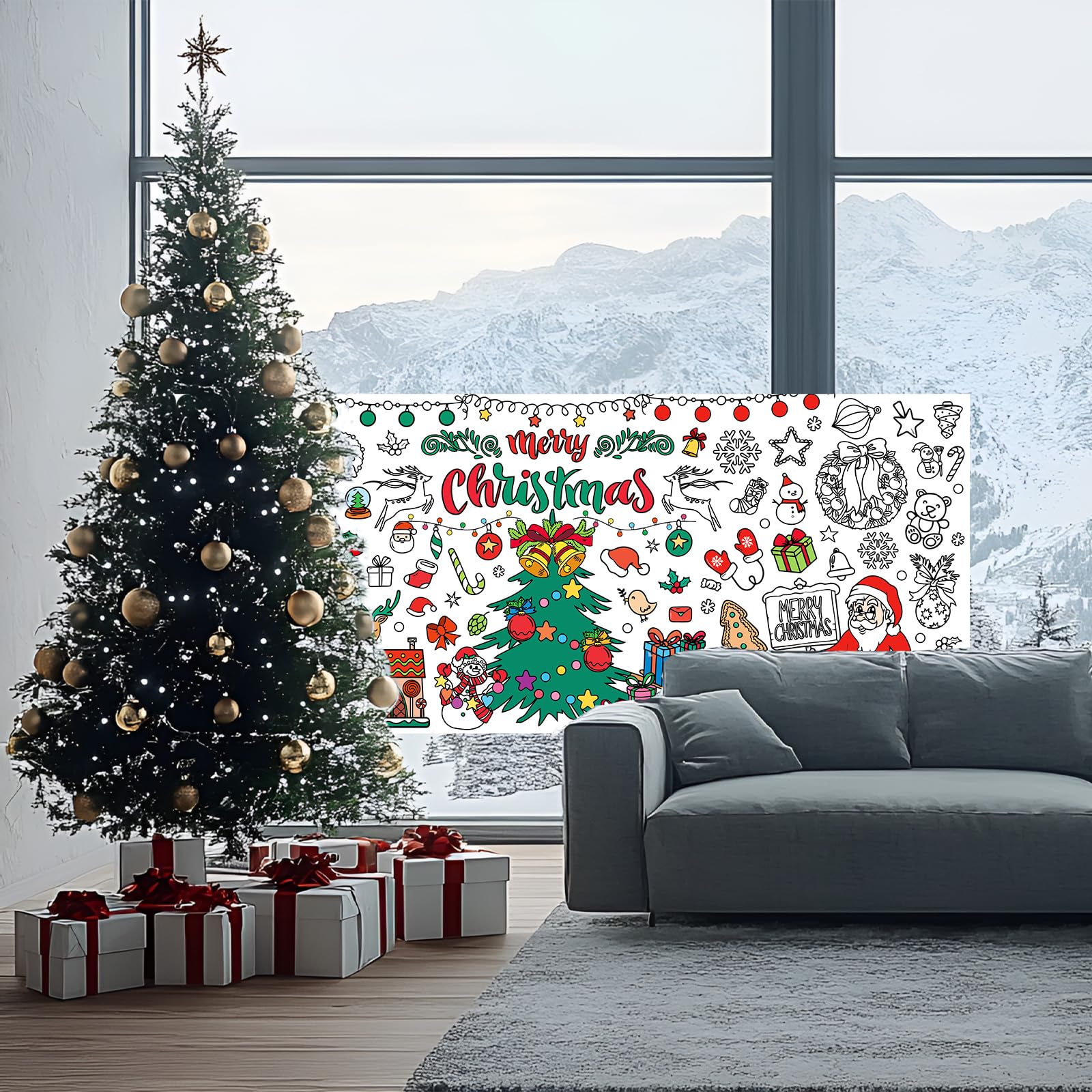 Mchochy Giant 30x72 Christmas Coloring Poster Tablecloth – Kids’ Crafts for Home or School