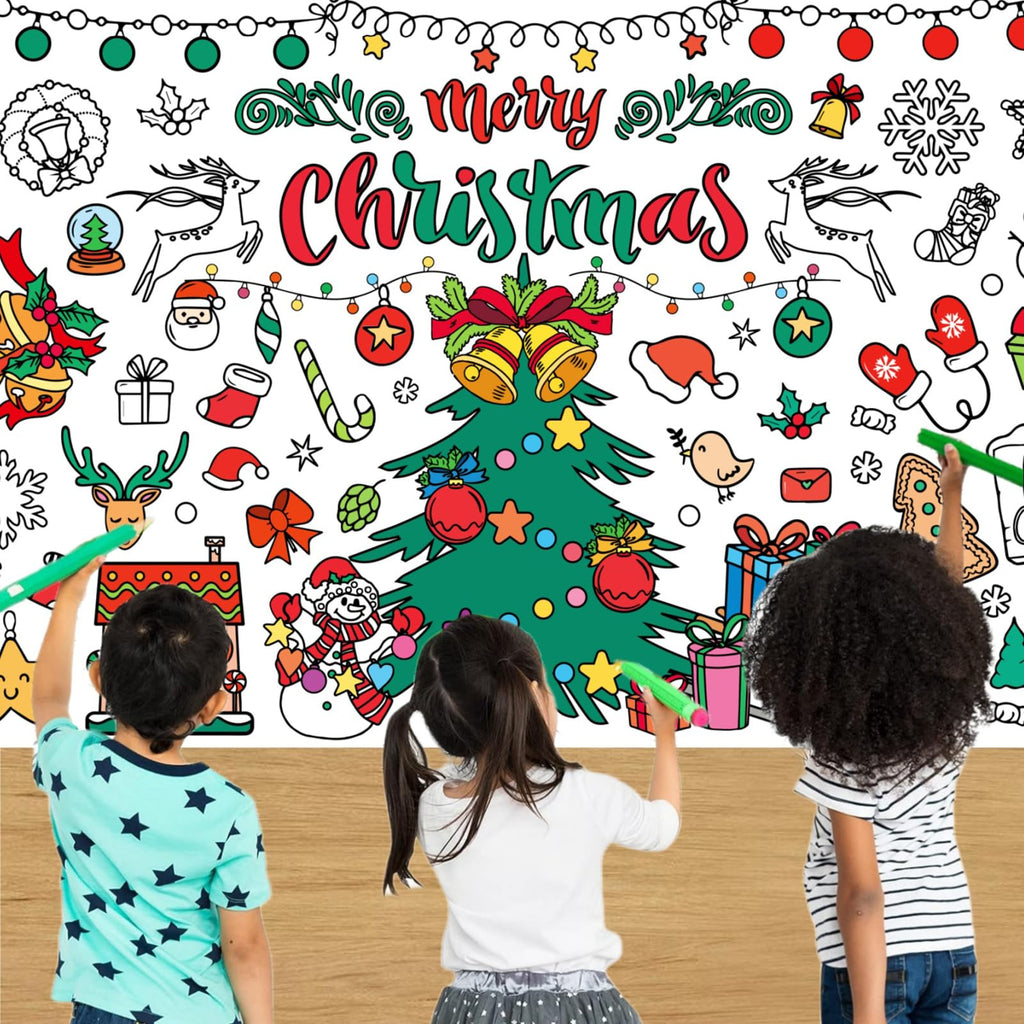 Mchochy Giant 30x72 Christmas Coloring Poster Tablecloth – Kids’ Crafts for Home or School