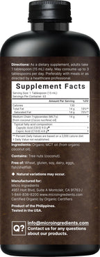 MCT Oil Organic, 32 fl oz – 100% Virgin Coconut Oil with C8 & C10 Fatty Acids | Unflavored, Keto, Vegan