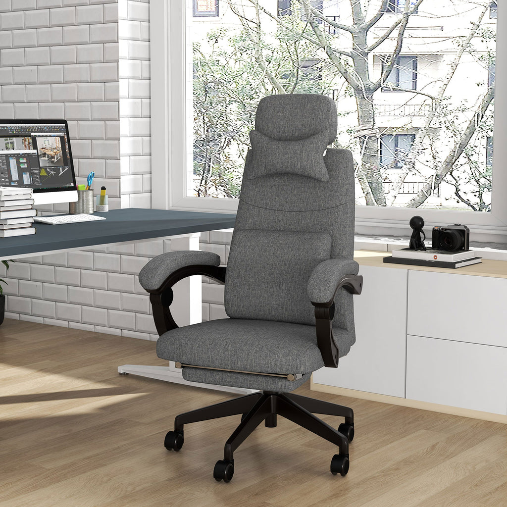 Vinsetto Linen-Look Office Chair, with 160\'c2\'b0 Reclining Back and Footrest - Grey