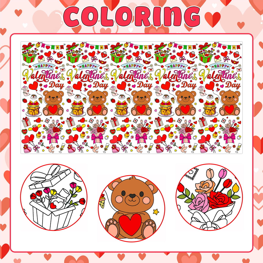 MDCGFOD 2-Pack Valentines Day Coloring Tablecloth Poster 54x108 — Giant Classroom Art & Party Decor