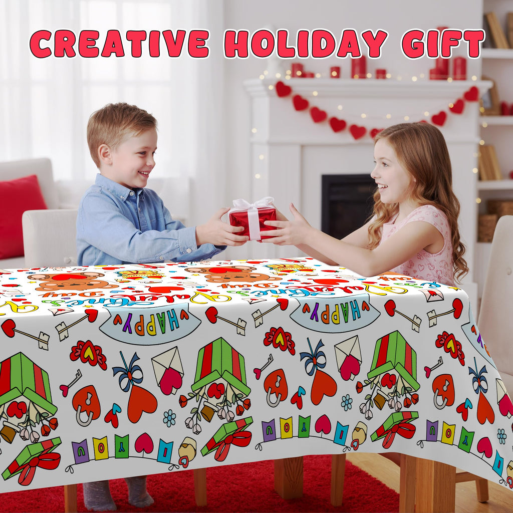 MDCGFOD 2-Pack Valentines Day Coloring Tablecloth Poster 54x108 — Giant Classroom Art & Party Decor