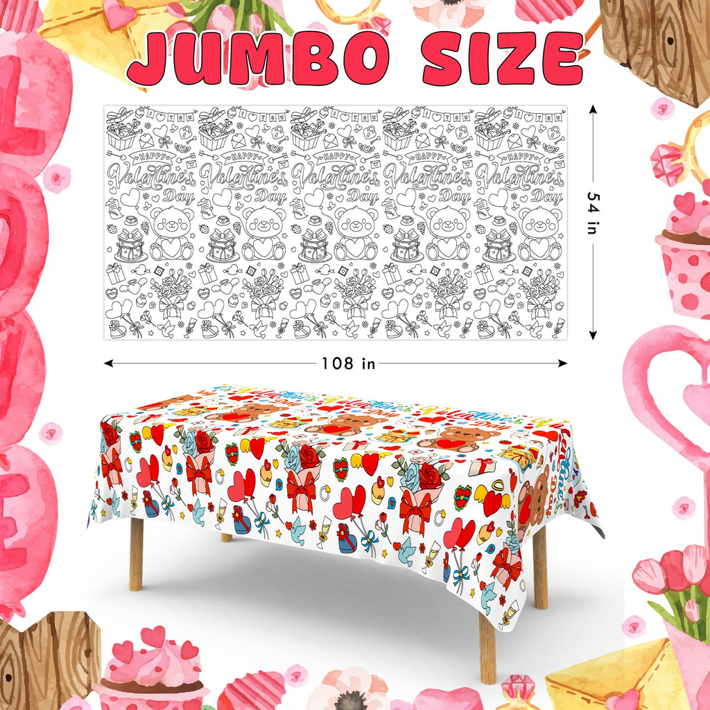 MDCGFOD 2-Pack Valentines Day Coloring Tablecloth Poster 54x108 — Giant Classroom Art & Party Decor