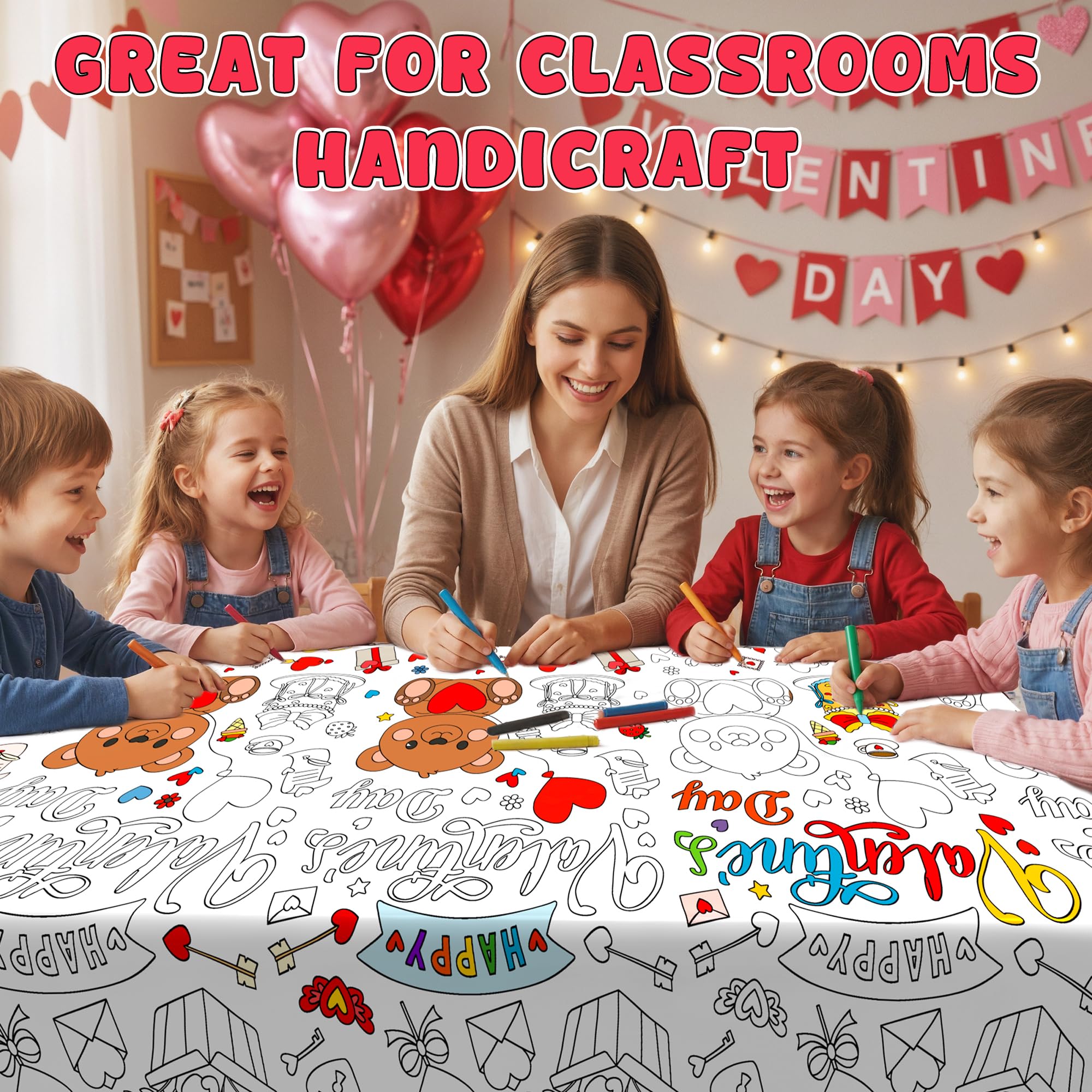 MDCGFOD 2-Pack Valentines Day Coloring Tablecloth Poster 54x108 — Giant Classroom Art & Party Decor