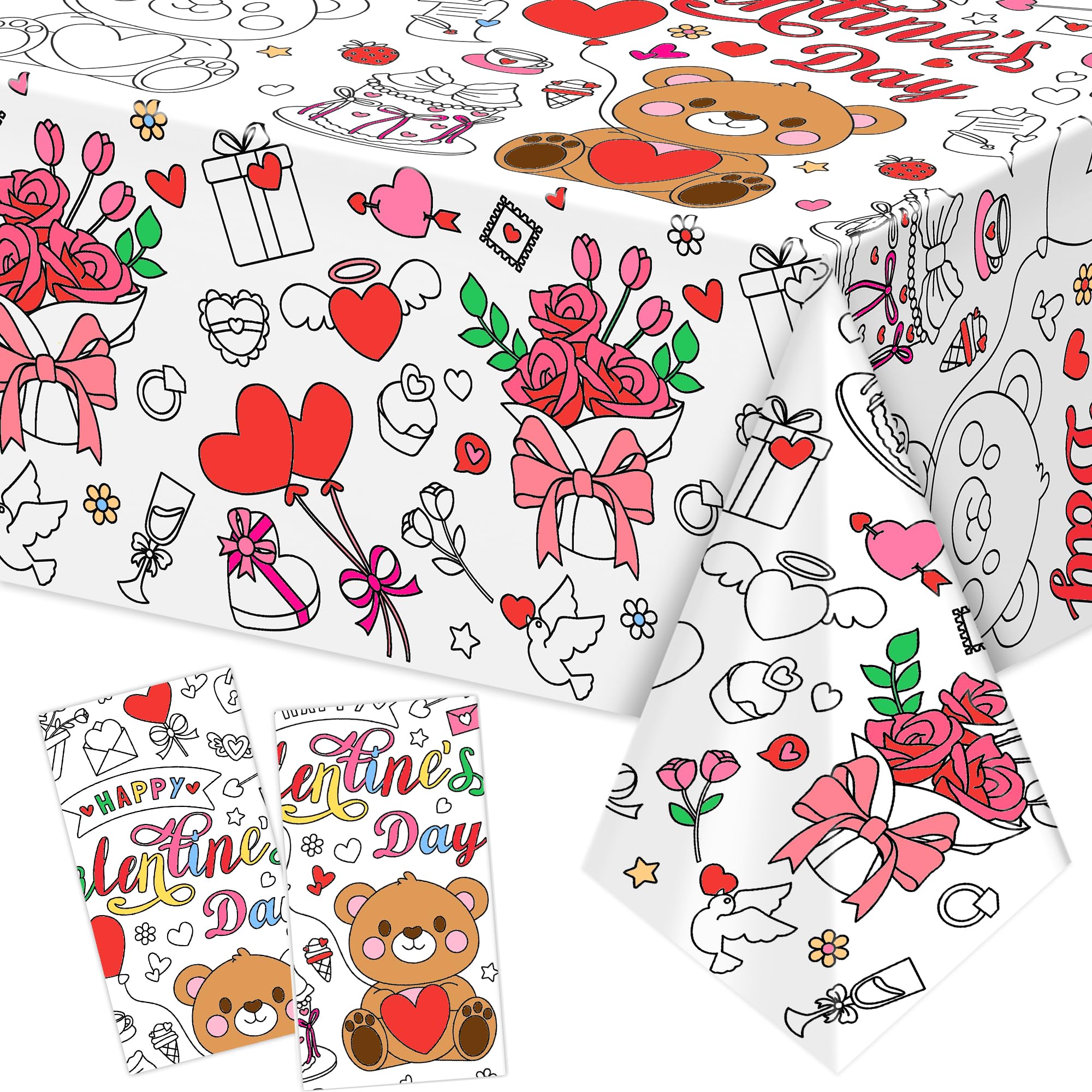 MDCGFOD 2-Pack Valentines Day Coloring Tablecloth Poster 54x108 — Giant Classroom Art & Party Decor