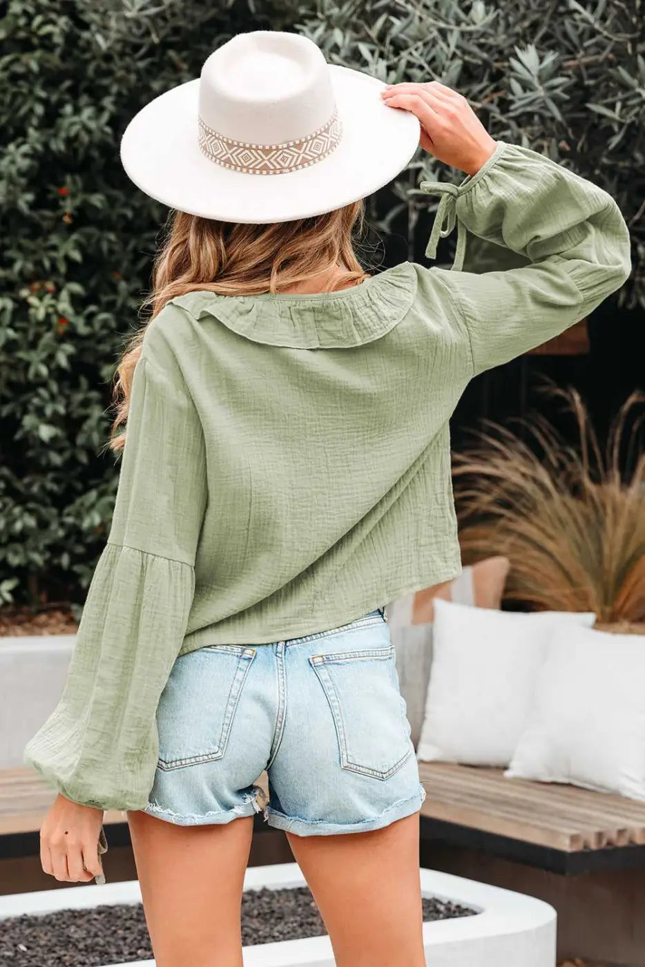 Green Cotton Bow Detail Meadow Blouse Women UK | Casual