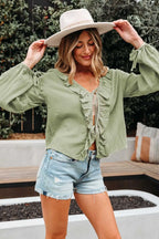 Green Cotton Bow Detail Meadow Blouse Women UK | Casual