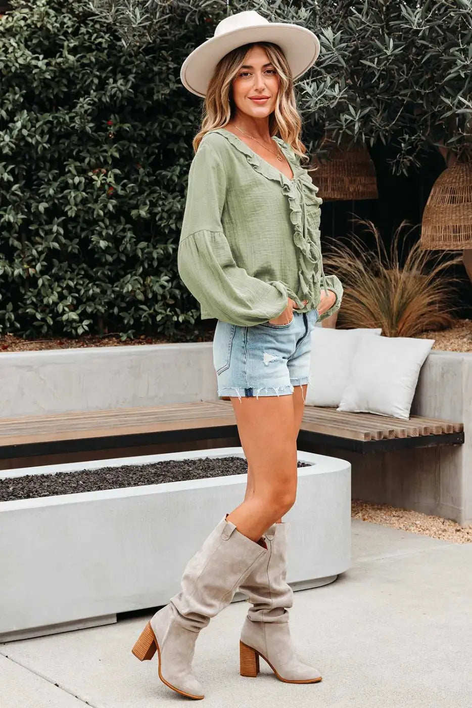 Green Cotton Bow Detail Meadow Blouse Women UK | Casual