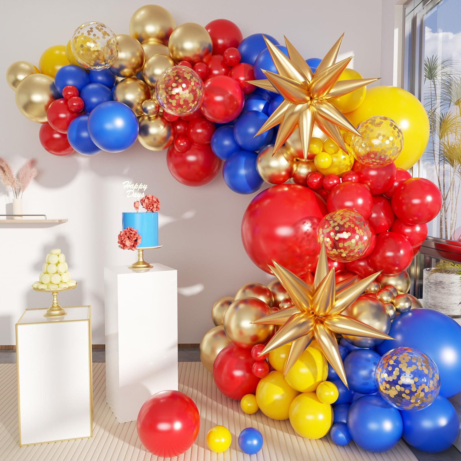 MEBAY Balloon Arch Kit - 156Pcs Latex Balloons, Blue Yellow Red Gold for Baby Shower, Birthday, Wedding