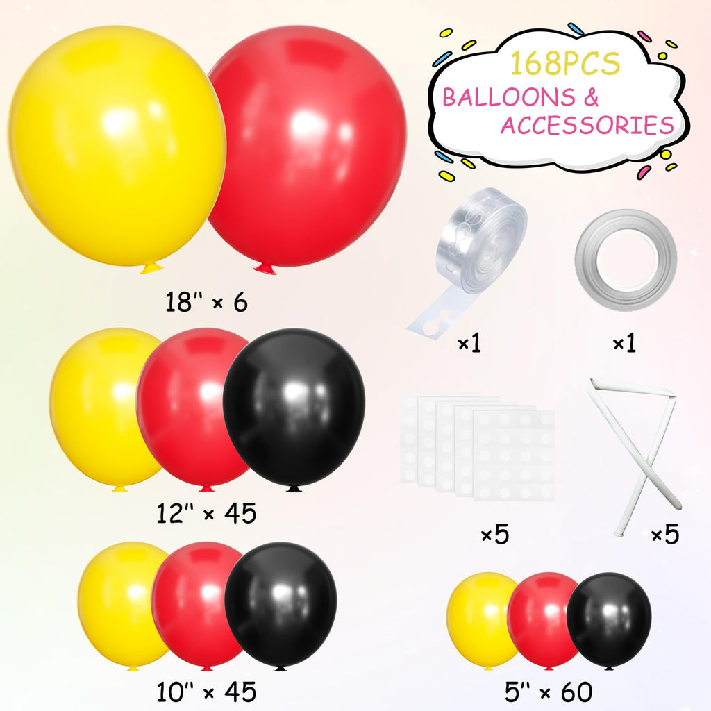 MEBAY 156Pcs Balloons Arch Kit – Red Yellow Black Matte Latex Balloons for Birthday Backdrop