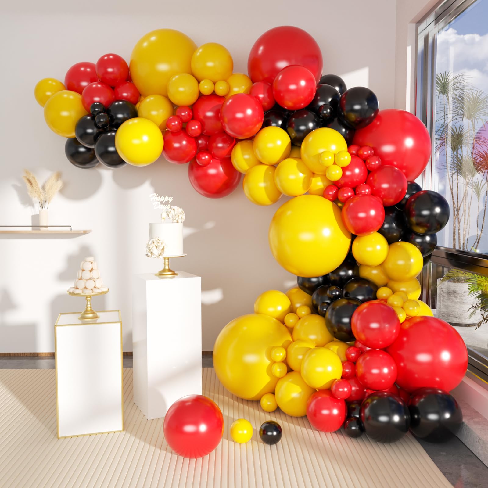 MEBAY 156Pcs Balloons Arch Kit – Red Yellow Black Matte Latex Balloons for Birthday Backdrop