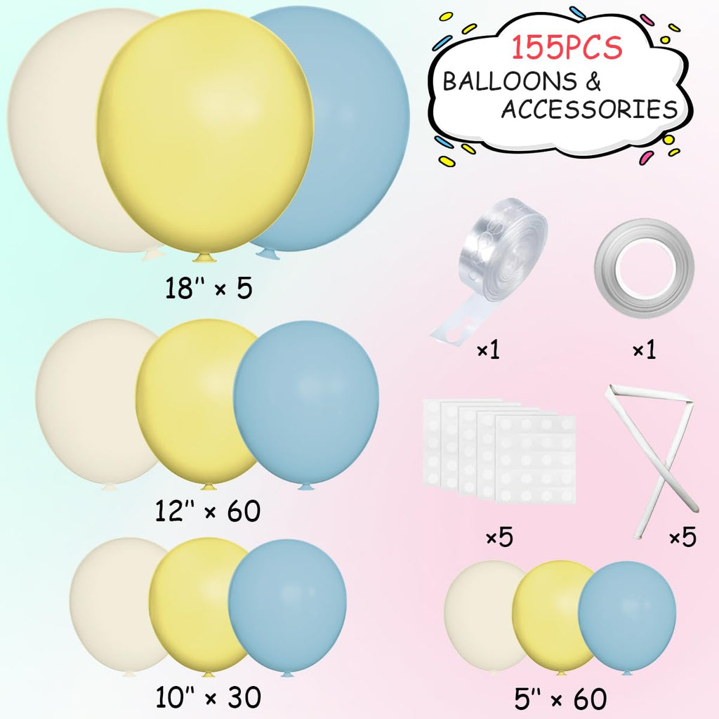 MEBAY Balloon Garland Arch Kit – 155Pcs Pastel Blue White Yellow Latex Balloons (18/12/10/5in)