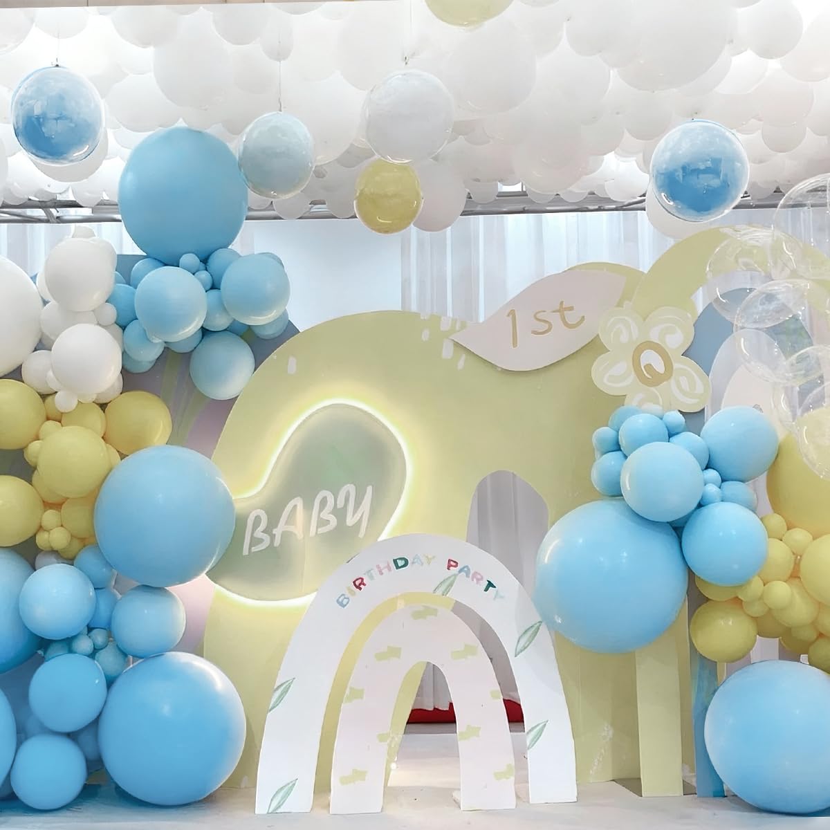 MEBAY Balloon Garland Arch Kit – 155Pcs Pastel Blue White Yellow Latex Balloons (18/12/10/5in)