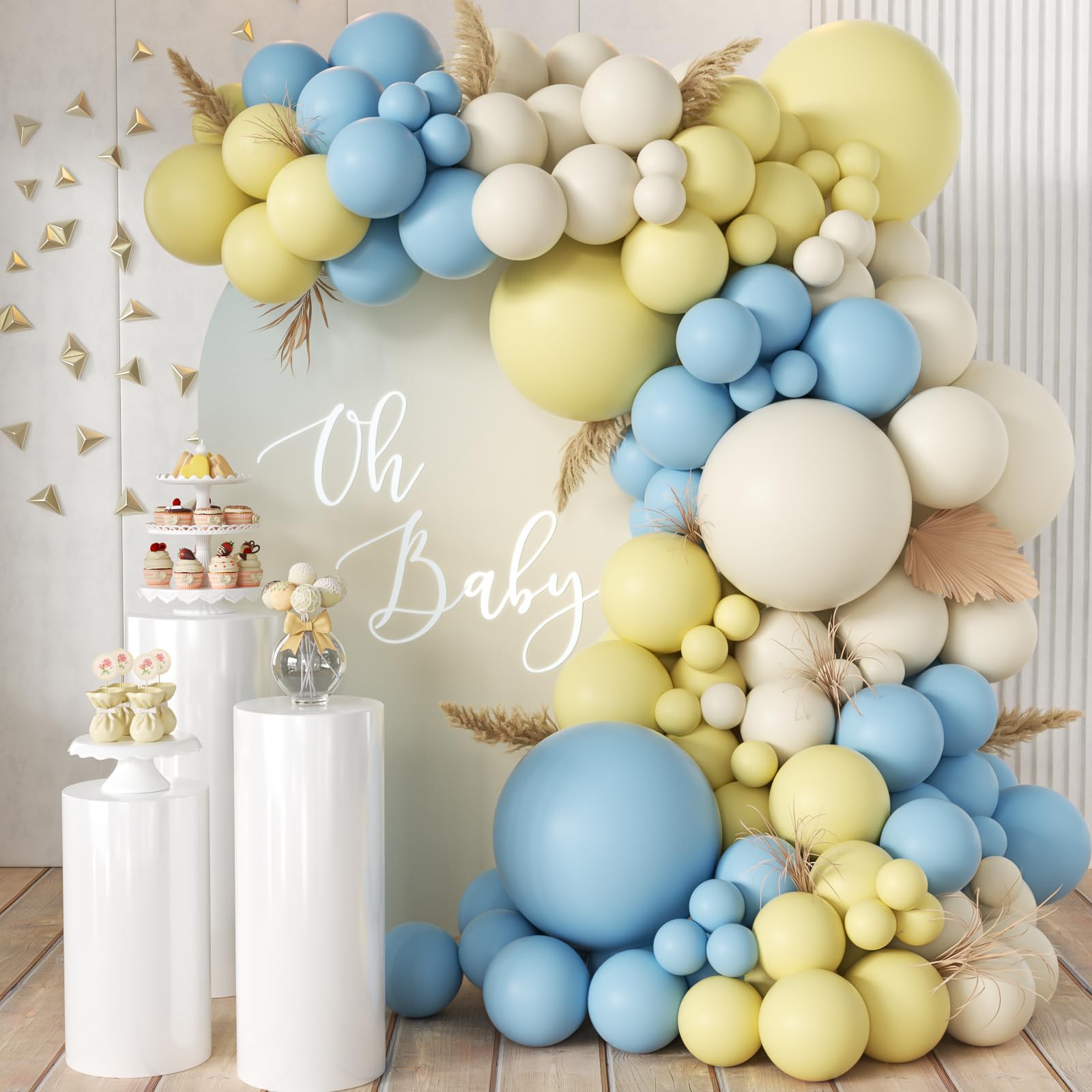 MEBAY Balloon Garland Arch Kit – 155Pcs Pastel Blue White Yellow Latex Balloons (18/12/10/5in)