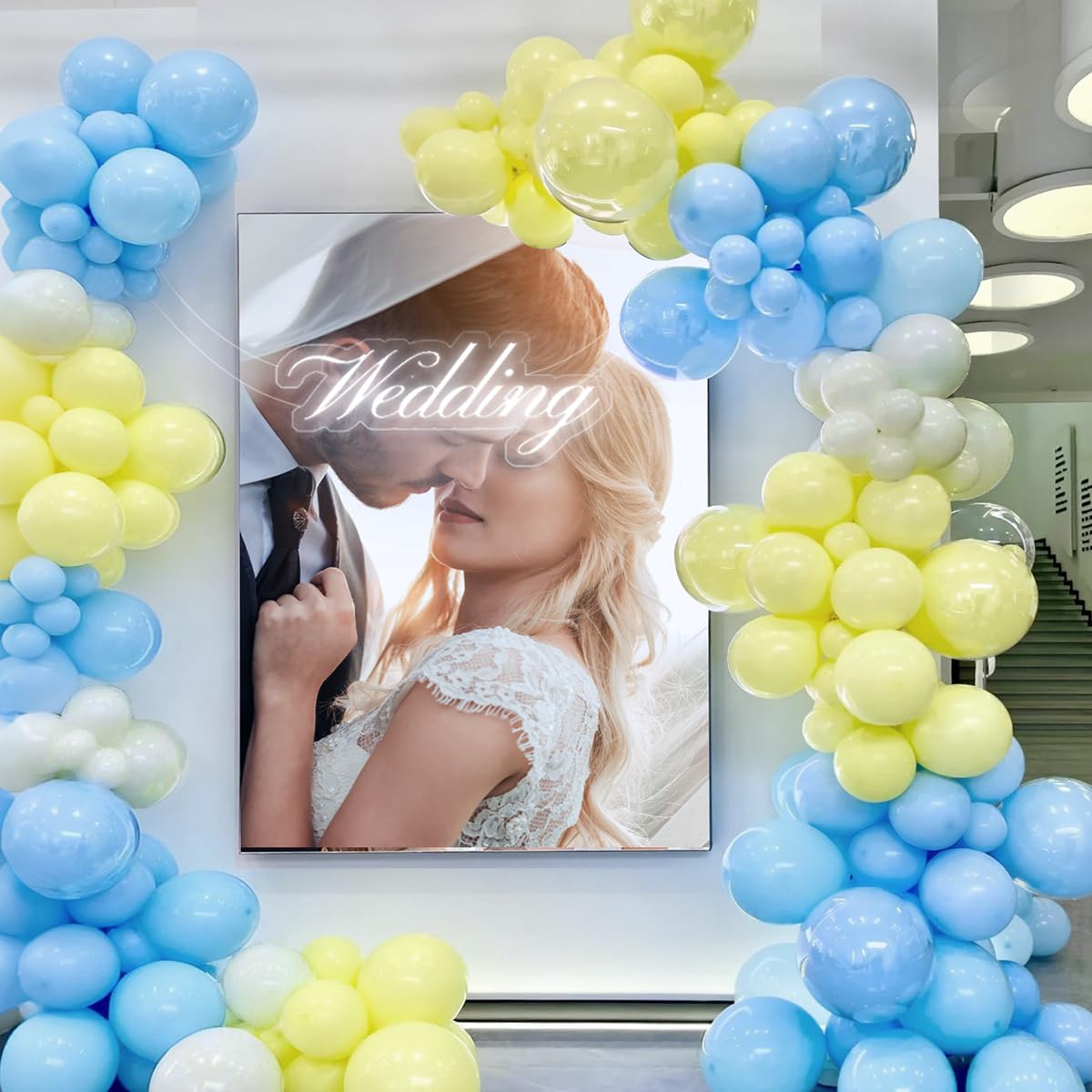 MEBAY Balloon Garland Arch Kit – 155Pcs Pastel Blue White Yellow Latex Balloons (18/12/10/5in)