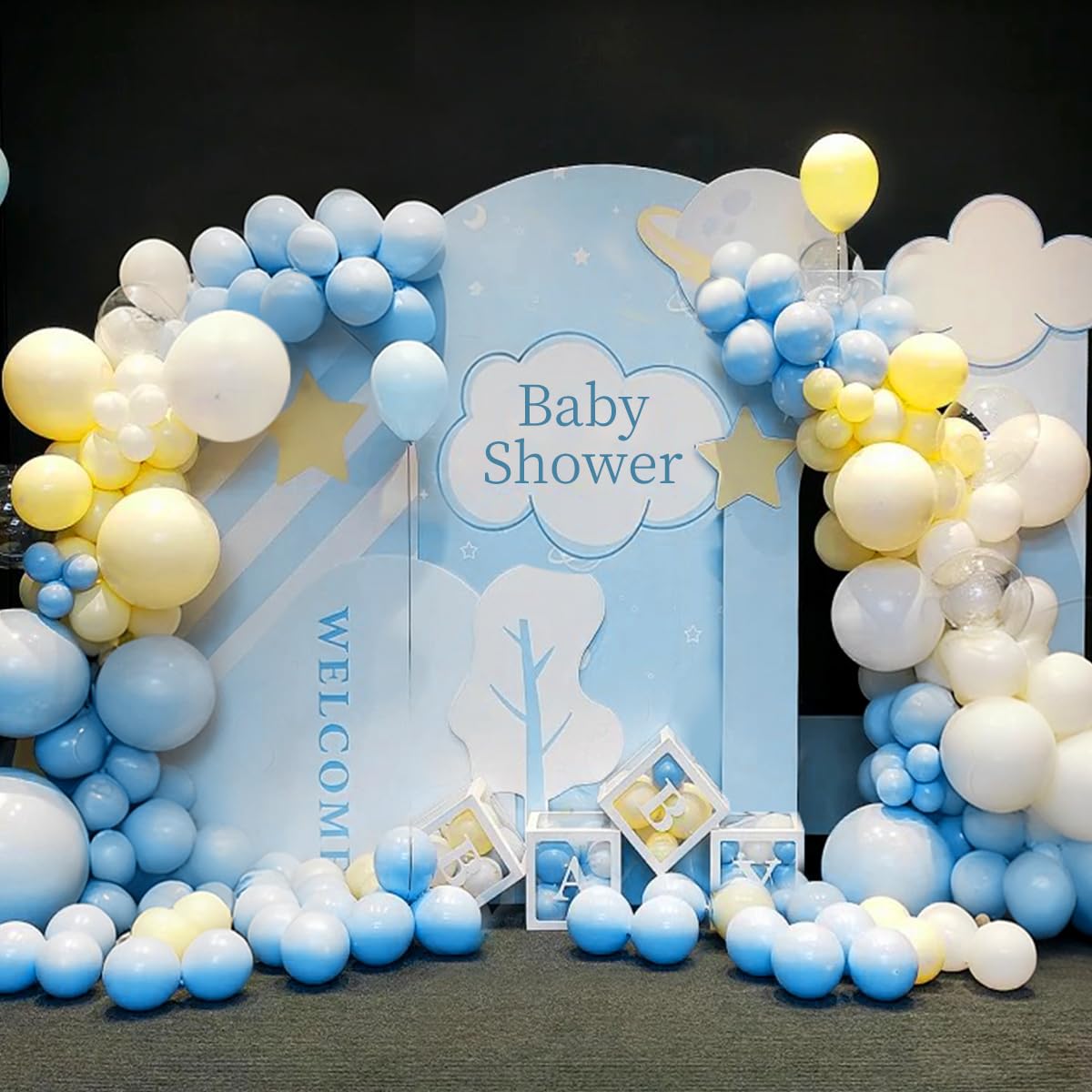 MEBAY Balloon Garland Arch Kit – 155Pcs Pastel Blue White Yellow Latex Balloons (18/12/10/5in)