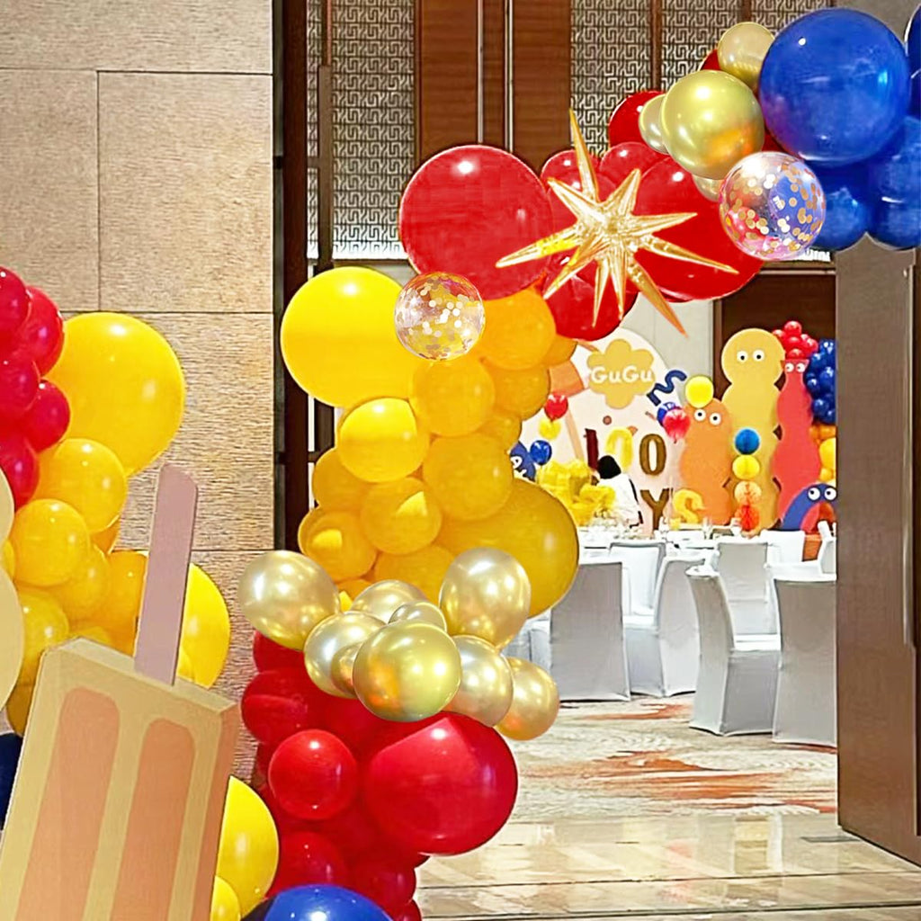 MEBAY Balloon Arch Kit - 156Pcs Latex Balloons, Blue Yellow Red Gold for Baby Shower, Birthday, Wedding