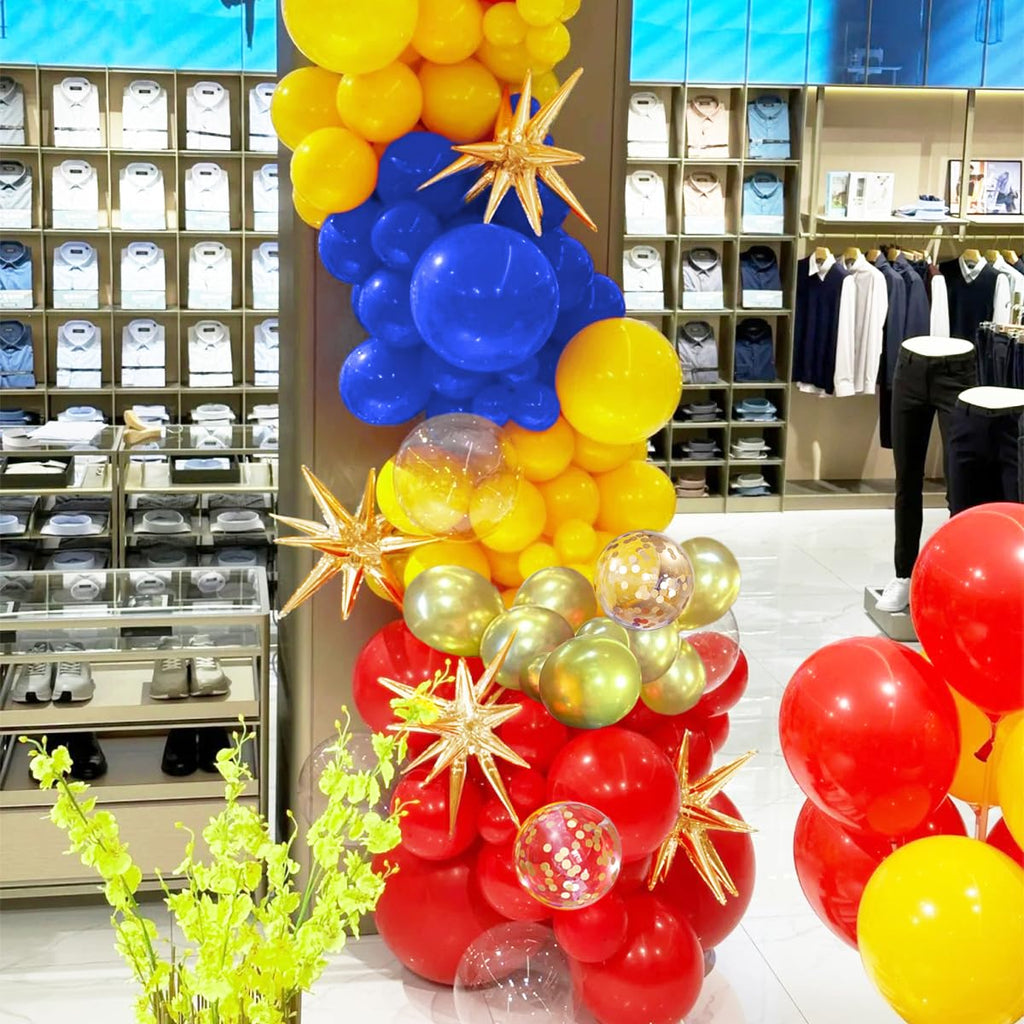 MEBAY Balloon Arch Kit - 156Pcs Latex Balloons, Blue Yellow Red Gold for Baby Shower, Birthday, Wedding