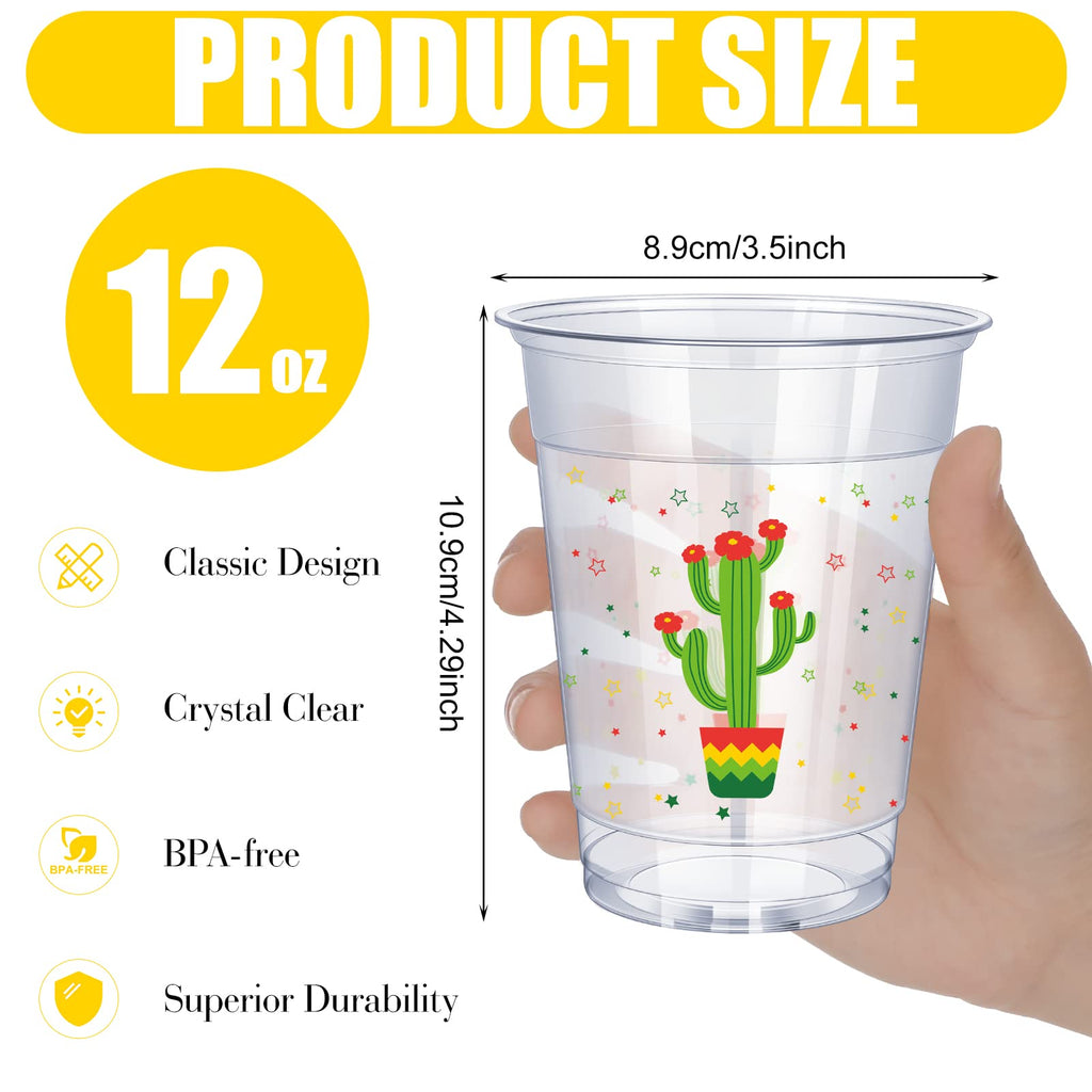 Meekoo 100 Pcs 12 oz Fiesta Cups - Clear Disposable Margarita Glasses for Cinco de Mayo Party