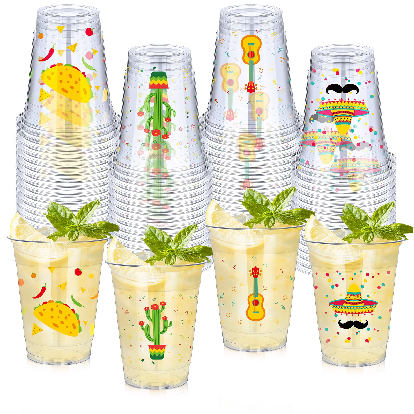 Meekoo 100 Pcs 12 oz Fiesta Cups - Clear Disposable Margarita Glasses for Cinco de Mayo Party