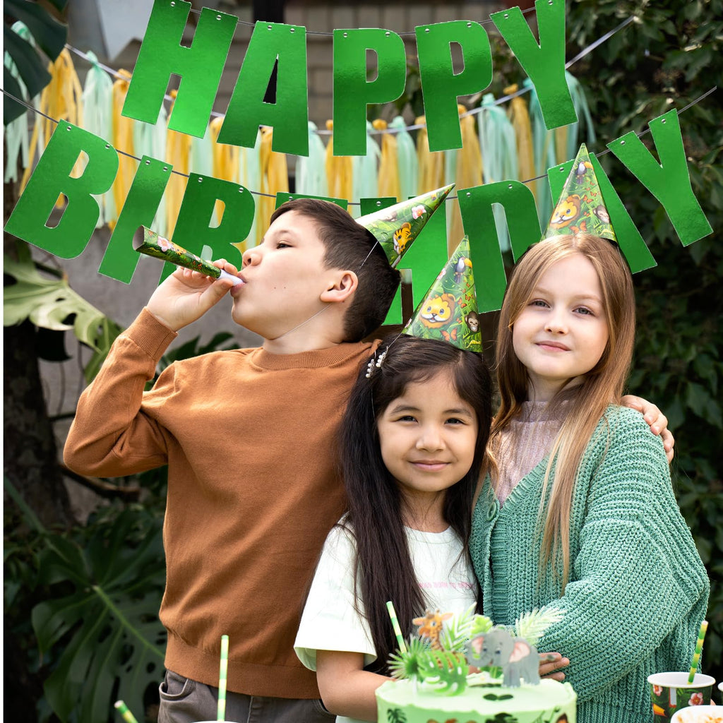 MEETINGU Happy Birthday Banner – Green Theme Party Decor (Reusable Cardboard Letters)