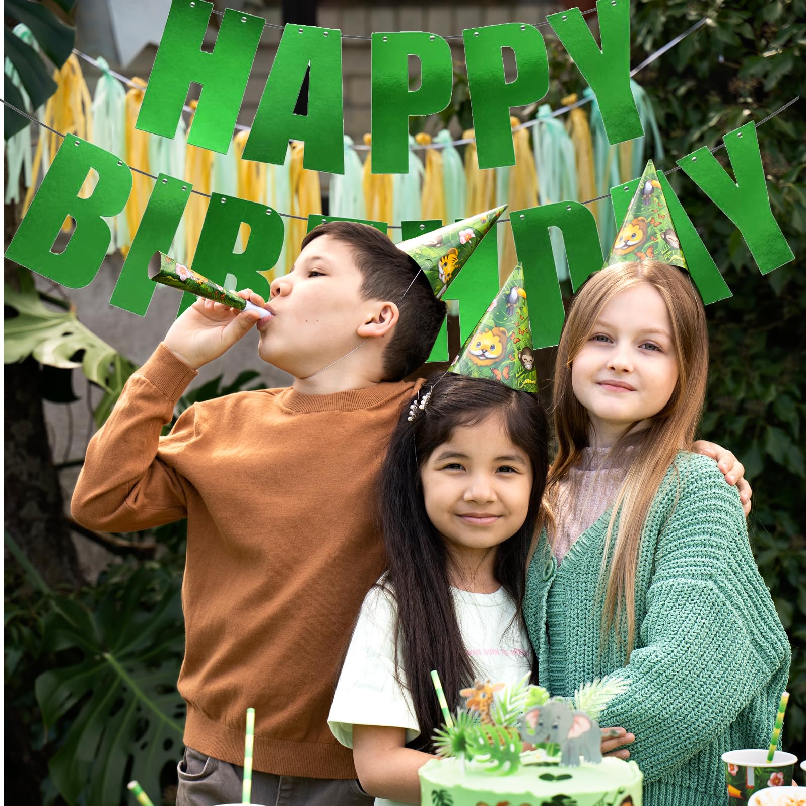 MEETINGU Happy Birthday Banner – Green Theme Party Decor (Reusable Cardboard Letters)