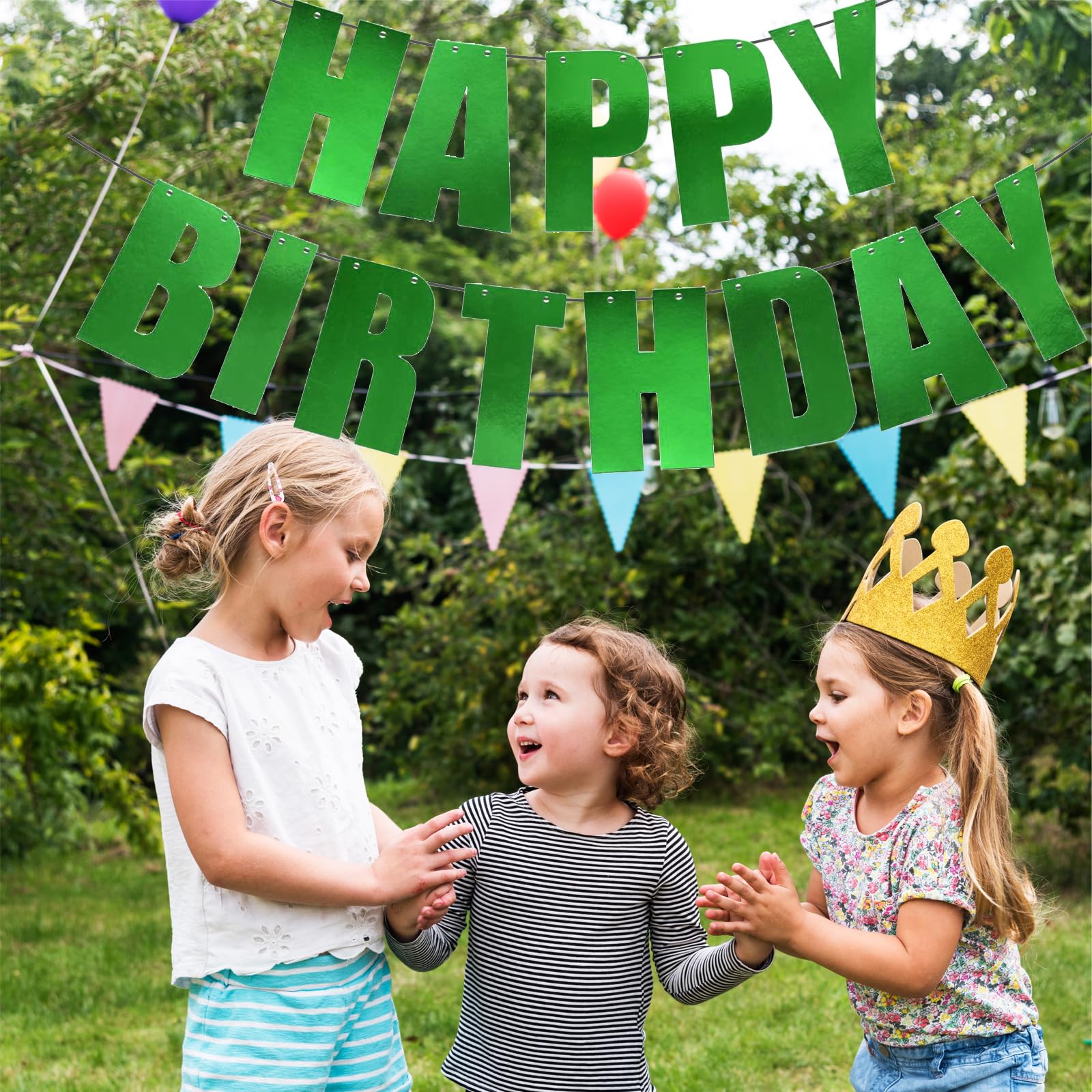 MEETINGU Happy Birthday Banner – Green Theme Party Decor (Reusable Cardboard Letters)