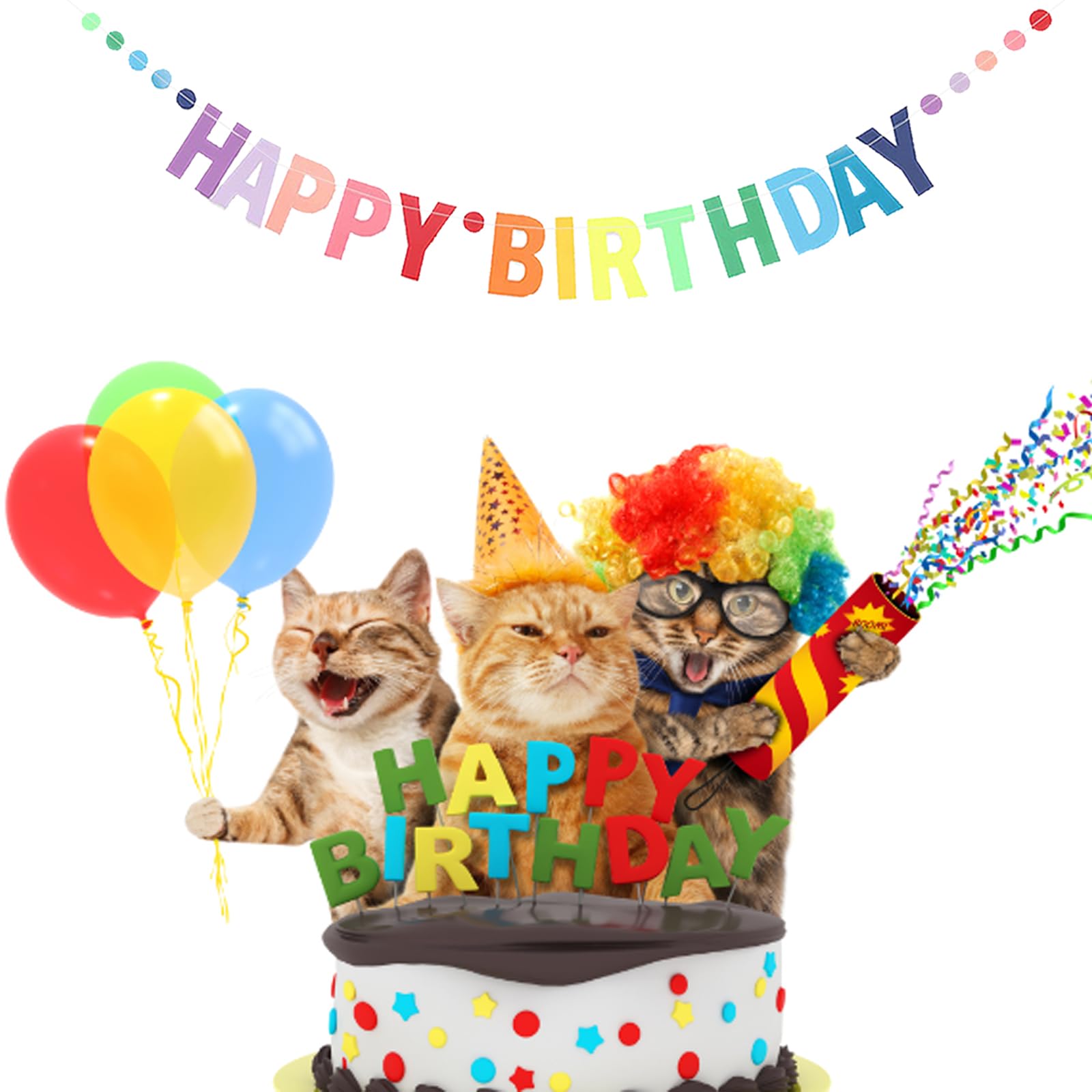 MEETINGU Happy Birthday Banner - Rainbow Gradient Letters & Dots for Kids & Adults
