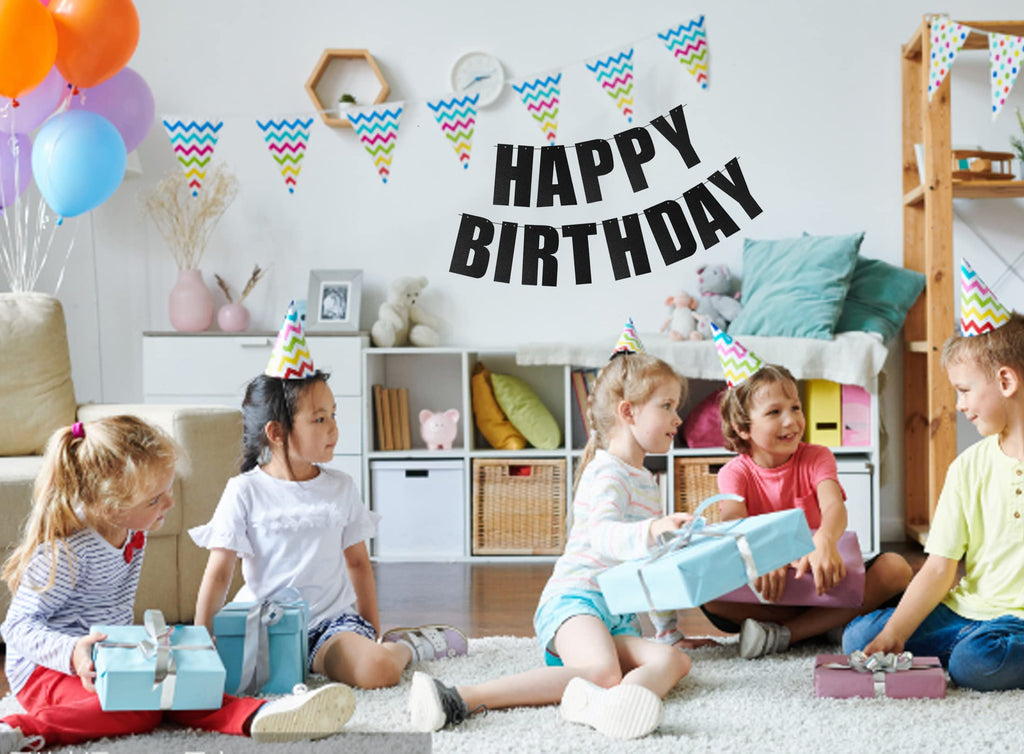 MEETINGU Black Happy Birthday Banner – Reusable Party Decorations