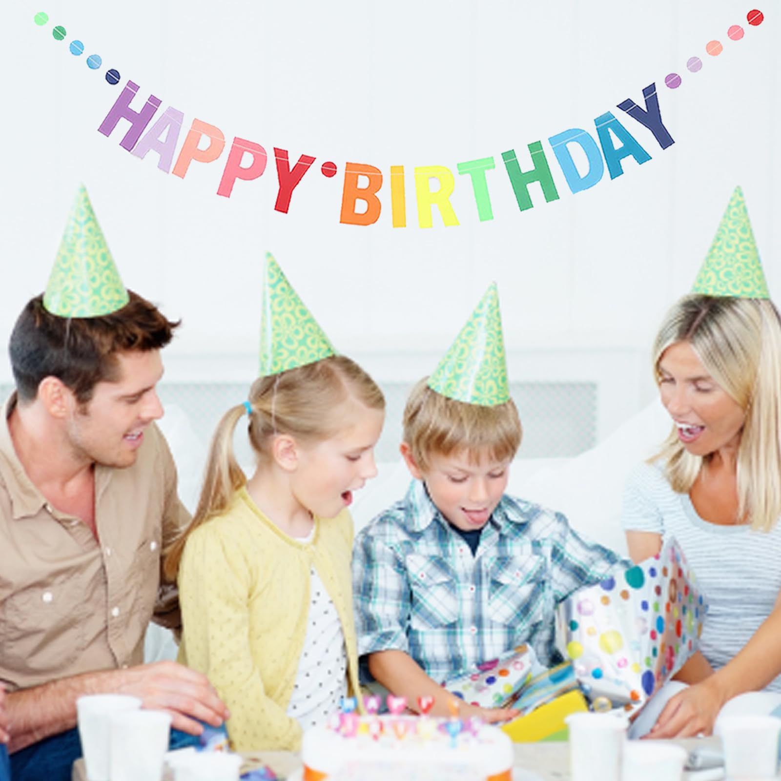 MEETINGU Happy Birthday Banner - Rainbow Gradient Letters & Dots for Kids & Adults