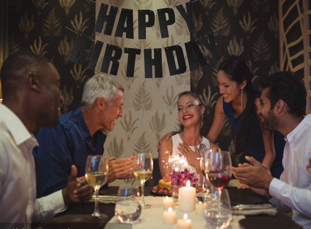MEETINGU Black Happy Birthday Banner – Reusable Party Decorations