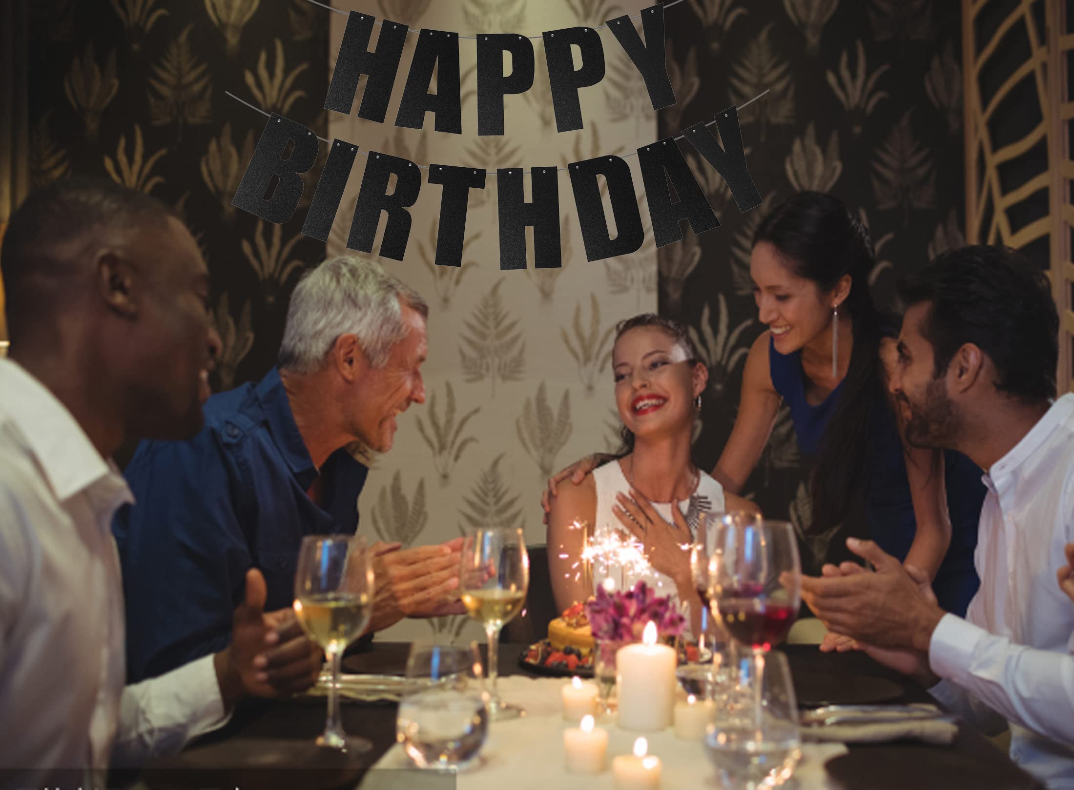 MEETINGU Black Happy Birthday Banner – Reusable Party Decorations