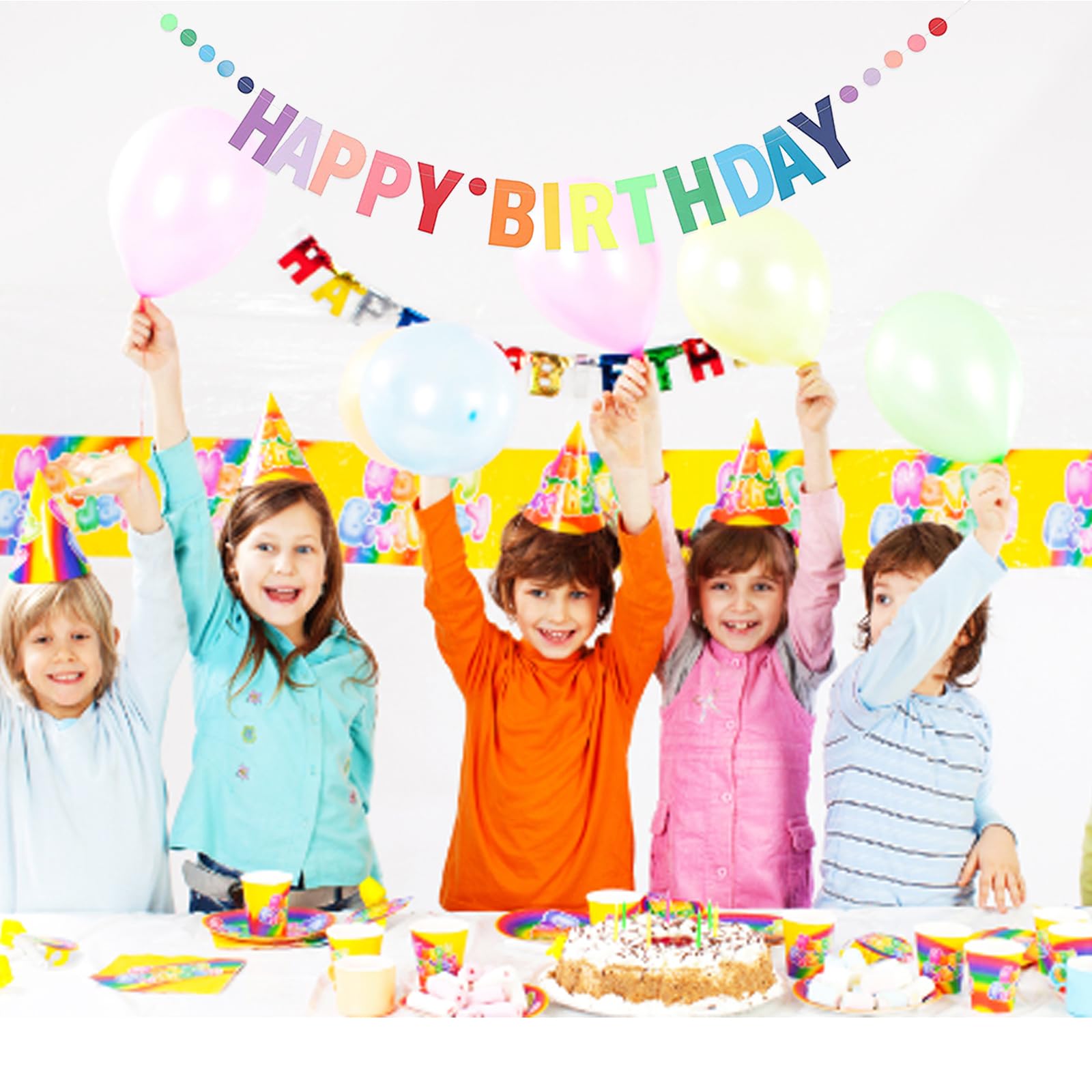 MEETINGU Happy Birthday Banner - Rainbow Gradient Letters & Dots for Kids & Adults