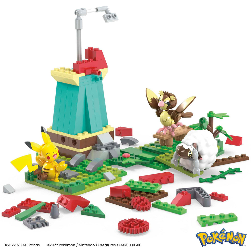 MEGA Pokemon Action Figure Building Toy Set — 240 Pieces, Windmill Motion Brick, Pikachu, Pidgey & Wooloo | Gift Idea for Kids | Mega Brands