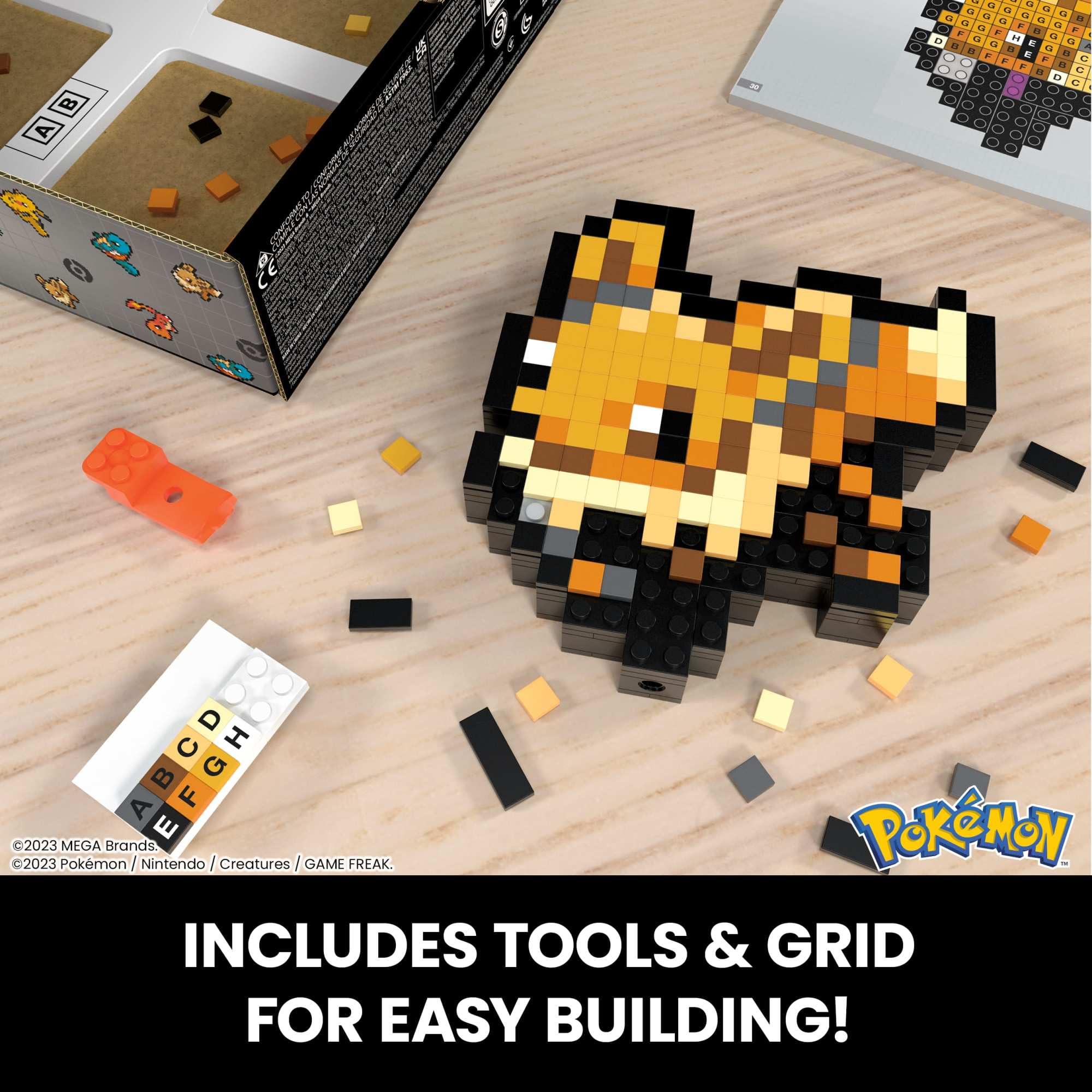 MEGA Pokemon Eevee 323-Piece Pixel-Art Building Set with Wall-Mountable Retro Figure