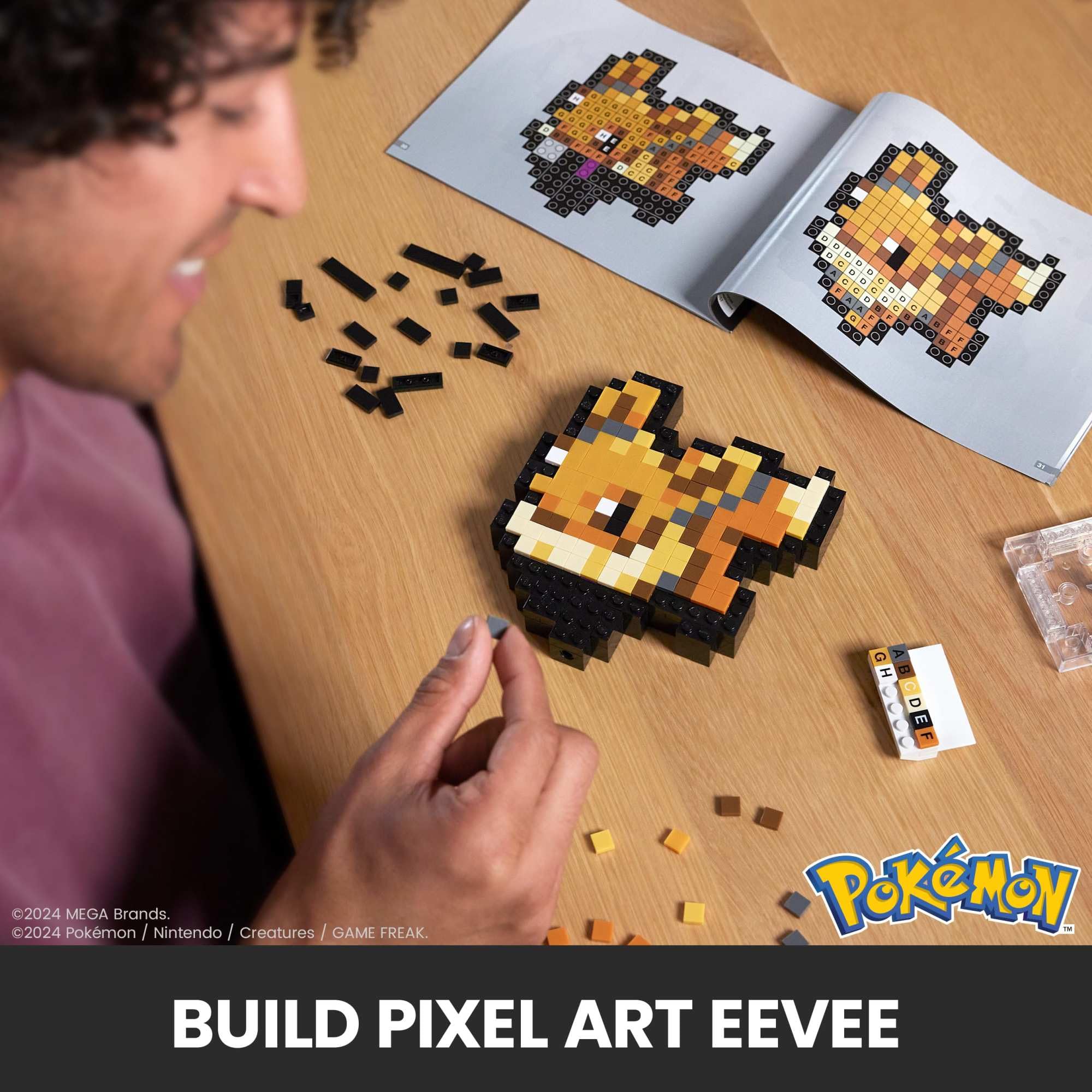 MEGA Pokemon Eevee 323-Piece Pixel-Art Building Set with Wall-Mountable Retro Figure