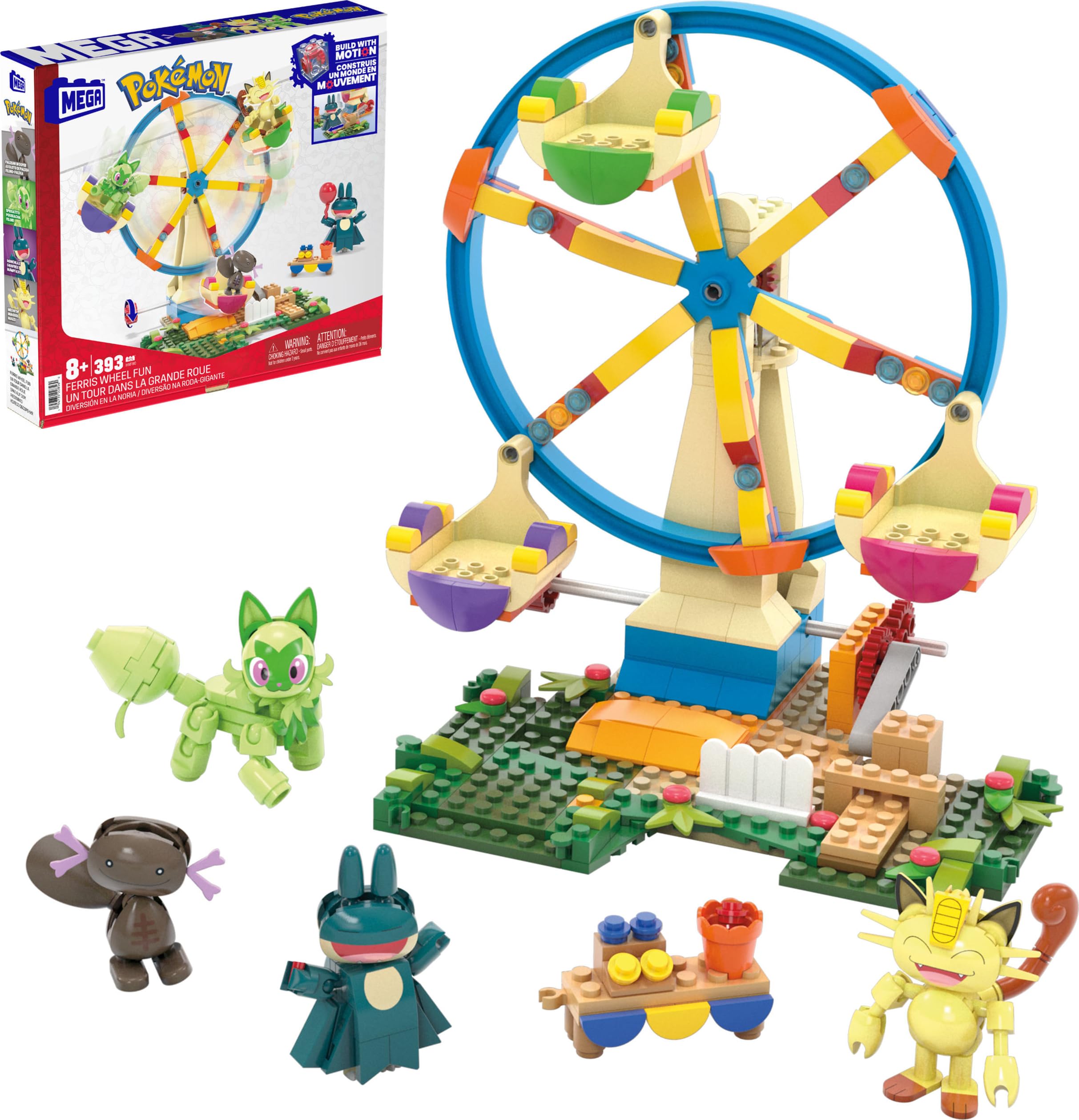 MEGA Pokemon Ferris Wheel Fun Building Set – 393 Pieces, 4 Poseable Pokemon, 5+ Inches Tall | Amazon Exclusive