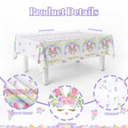 MEHOFOND 3 Pack Bunny Birthday Tablecloths – 54x108 in Rainbow Easter Table Cover, Disposable Party Decor