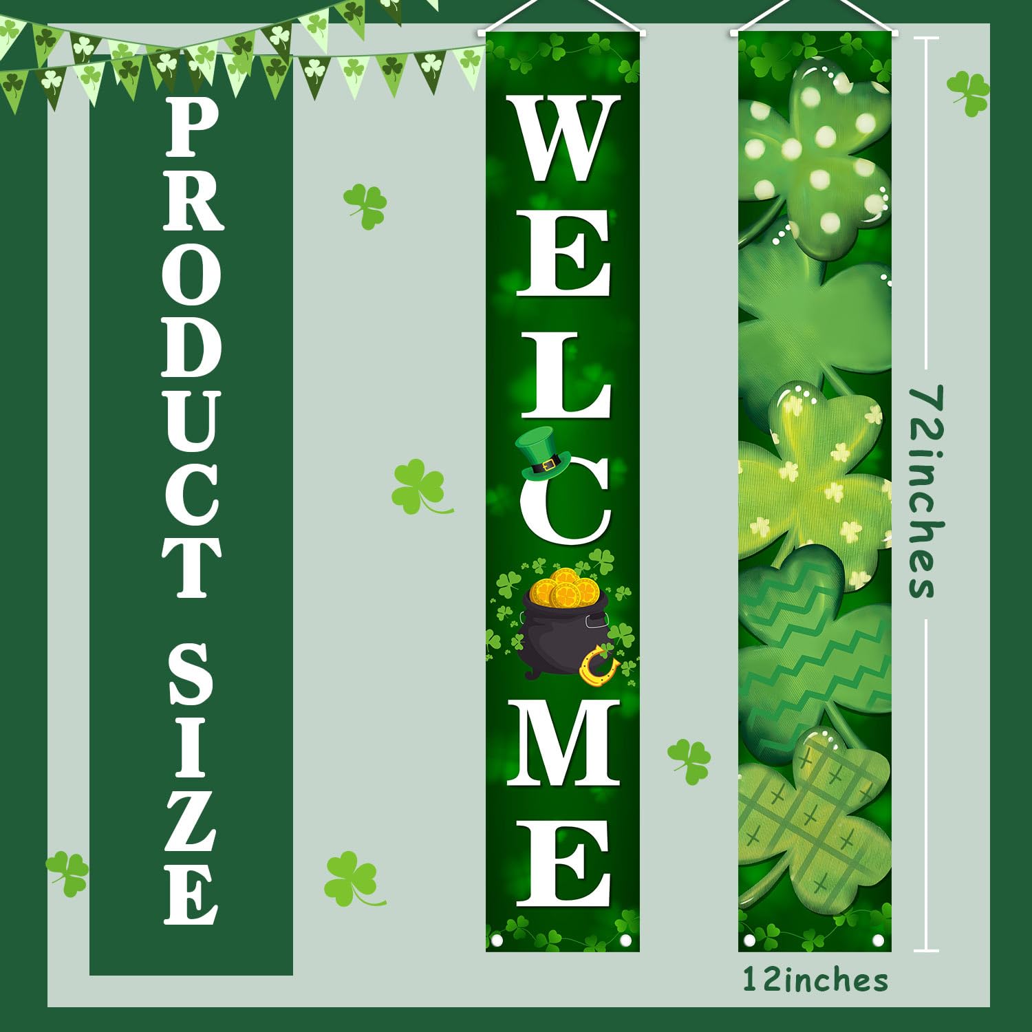 MEHOFOND 2-Piece St. Patrick's Day Porch Banner – Welcome Shamrock Decor (180x30 cm)