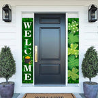 MEHOFOND 2-Piece St. Patrick's Day Porch Banner – Welcome Shamrock Decor (180x30 cm)