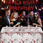 MEHOFOND Killer Birthday Decoration – 194Pcs Horror Tableware Set for Halloween Parties