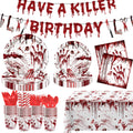 MEHOFOND Killer Birthday Decoration – 194Pcs Horror Tableware Set for Halloween Parties
