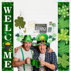 MEHOFOND 2-Piece St. Patrick's Day Porch Banner – Welcome Shamrock Decor (180x30 cm)