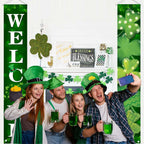 MEHOFOND 2-Piece St. Patrick's Day Porch Banner – Welcome Shamrock Decor (180x30 cm)