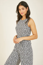 Mela Navy Ditsy Daisy Sleeveless Culotte Jumpsuit