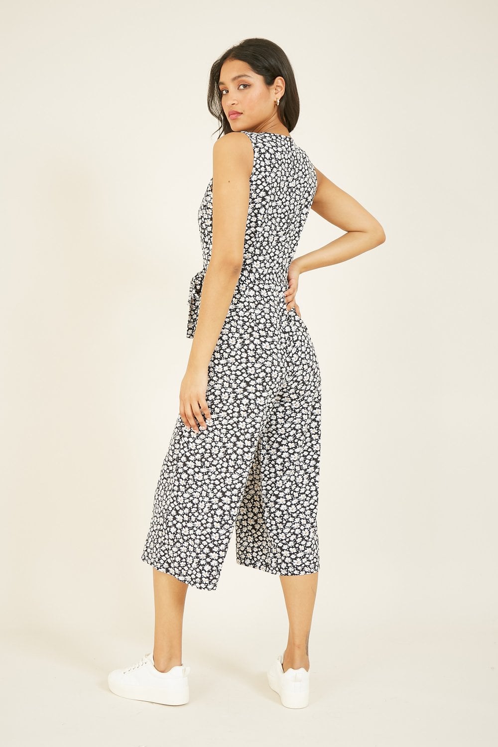 Mela Navy Ditsy Daisy Sleeveless Culotte Jumpsuit