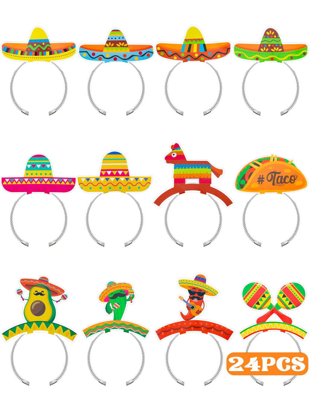 Melisheer 24 Pcs Cinco de Mayo Party Hats & Accessories – 12 Styles